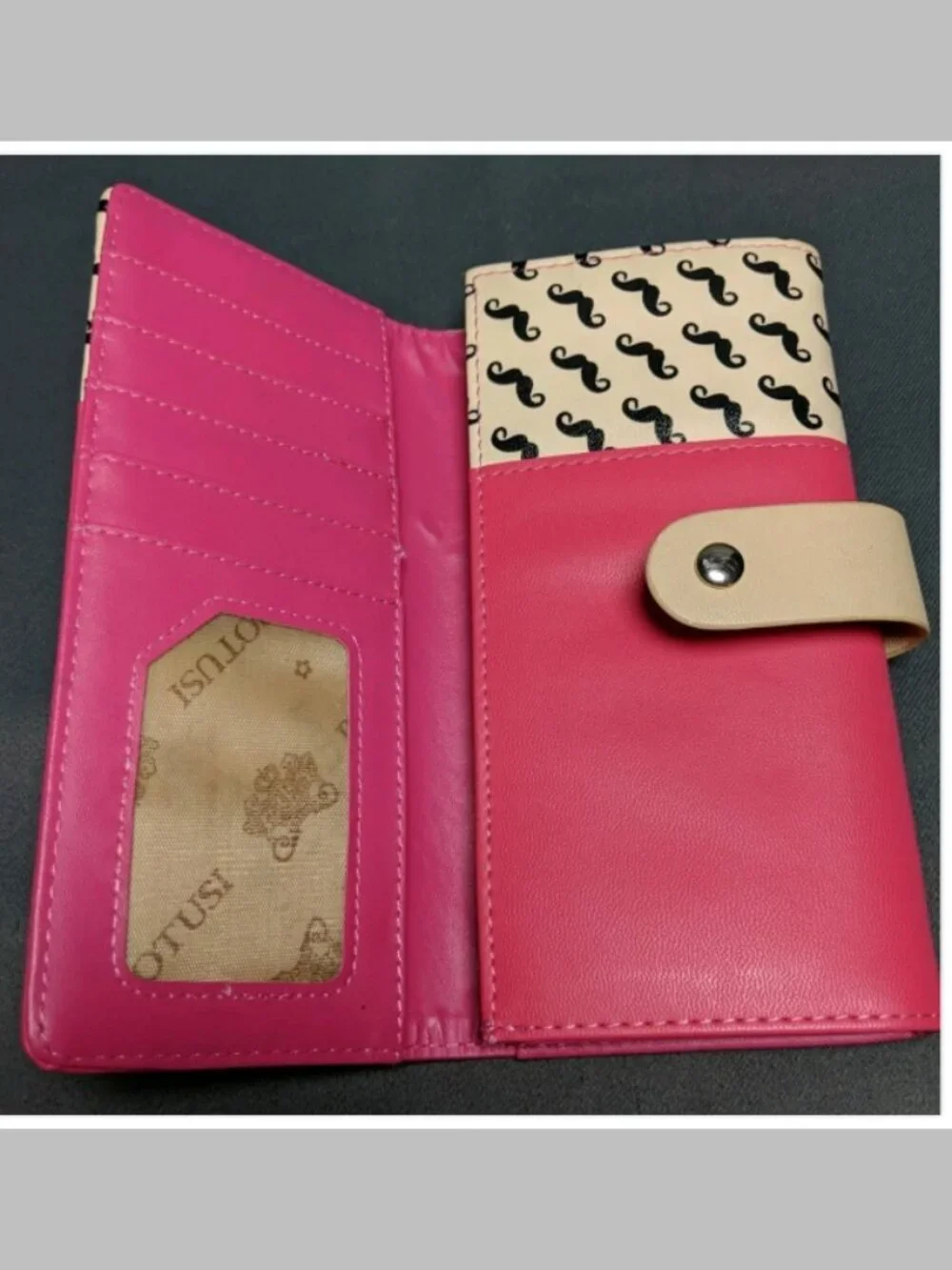 BOTUSI Pink Faux Leather Mustache Print Accordion Wallet Snap Closure Organizer